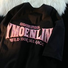 Letter Embroidery Oversized Short Sleeve Tee