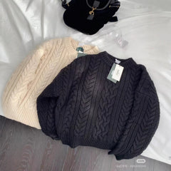 Vintage Round Neck Cable Knit Oversized Sweater