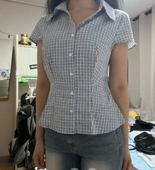 Plaid Color Blocking Slim Fit Shirt
