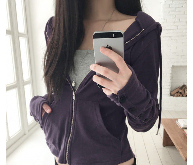 Butterfly sleeve hooded knit sweater in Purple, mirror view