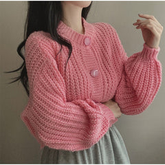 Aesthetic Round Neck Button Cardigan