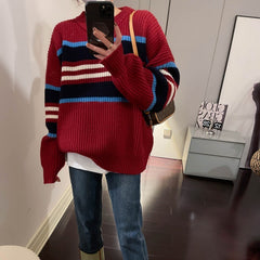 Contrast Color Striped Pullover Sweater