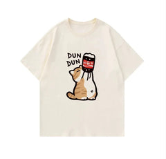 Cartoon Kitten Print Oversized T-shirt
