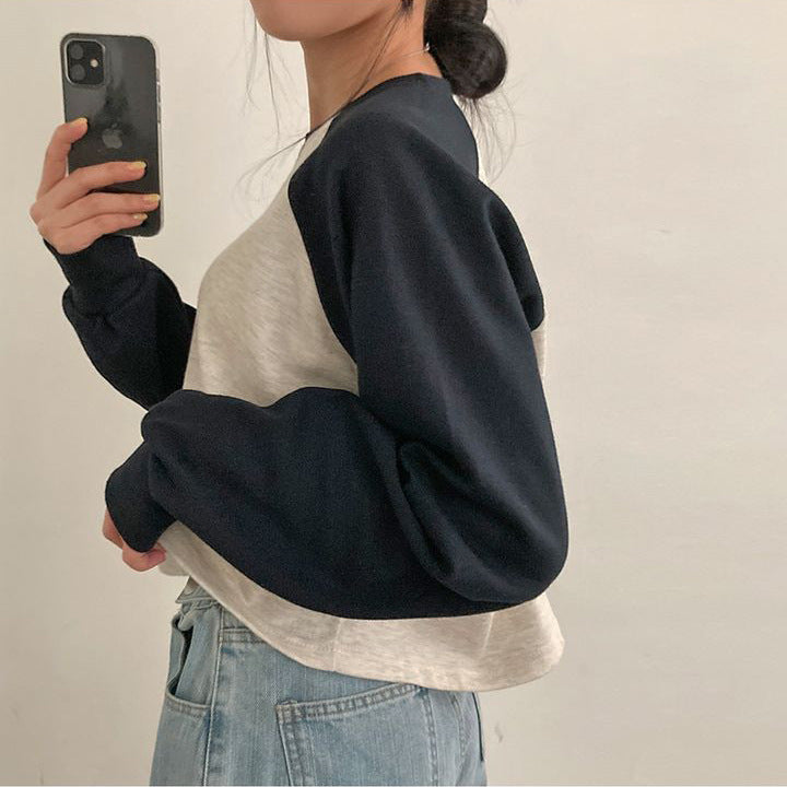 Raglan Contrast Color Long Sleeve Tee - fairypeony