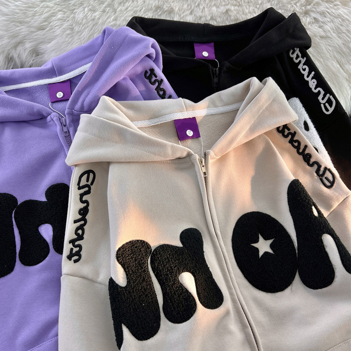 Toweling Star Zip Up Oversized Hoodie - fairypeony