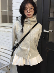 Korean Style Hooded Knit Cardigan and Shirt Set