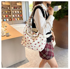 Strawberry Print Corduroy Shoulder Bag