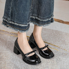 Bow-Tie Mary Jane Chunky Heel Shoes