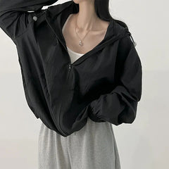 Vintage Sunscreen Hooded Zip Up Jacket