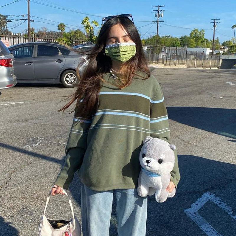 Patchwork Striped Knit Sweater - fairypeony