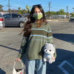 Patchwork Striped Knit Sweater - fairypeony