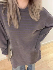 Contrast Color Stripe Oversized Long Sleeve Knit Tee