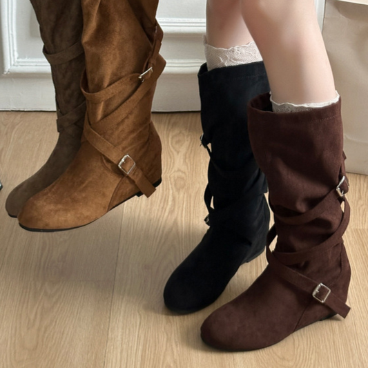 Leather boots, long sleeves, women's style