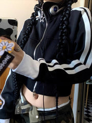 Side Stripe Crop Jacket - fairypeony