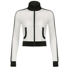 Side Striped Zip Up Long Sleeve Tee - fairypeony