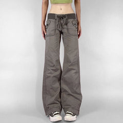 Belted Straight Wide-Leg Denim Pants – Slimming Low-Waist Street Style Jeans in Gray