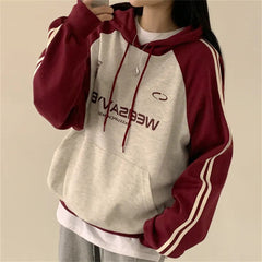 Vintage Logo Print Raglan Striped Sleeve Hoodie