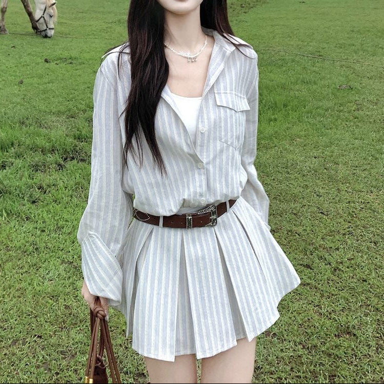 Long-sleeved striped shirt dress - fairypeony