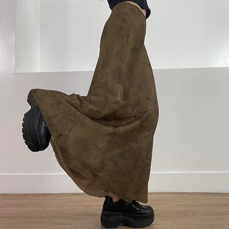 Floral Print Mesh Maxi Skirt - fairypeony