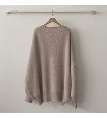 Preppy Solid Color V Neck Baggy Cardigan - fairypeony