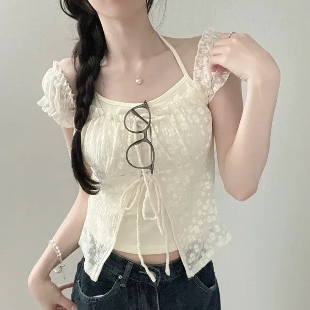 Floral Fake Two-piece halter Blouse - fairypeony