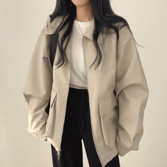 Chic Lapel Double Pocket Leather Jacket