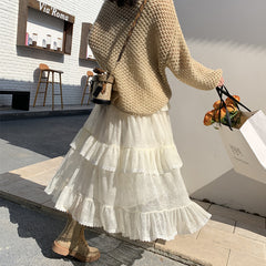 Aesthetic Lace trimmed Ruffled Maxi Skirt