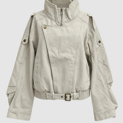 Retro Stand Collar Slim Fit Long Sleeve Woven Jacket