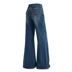 2000s Vintage Cat-Claw Cracked Bamboo Flared Jeans – High-Waist Wide-Leg Denim XS–XL