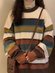 Vintage Striped Fuzzy Oversized Sweater
