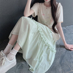 Vanilla Green Coquette Bow Maxi Skirt