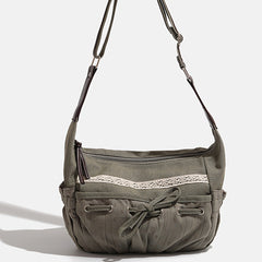 Lace Patchwork Bow Large Capacity Shoulder Bag - fairypeony