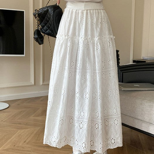 Fairy Lace Patchwork Solid Color Maxi Skirt