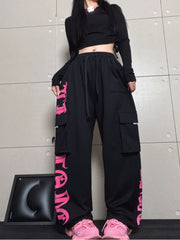 Gothic Letter Pocket Patch Wide Leg Sweatpants - fairypeony