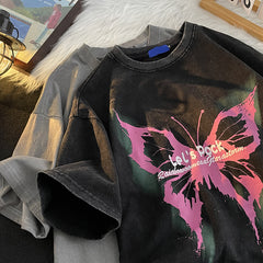 Vintage Butterfly Short Sleeve Graphic Oversized Tee - fairypeony