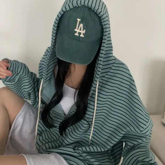 Vintage Striped Oversized Zip Up Hoodie