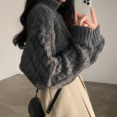 Dark Academia Turtleneck Cable Knit Sweater - fairypeony