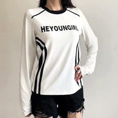 Letter Print Patchwork Long Sleeve Tee - fairypeony