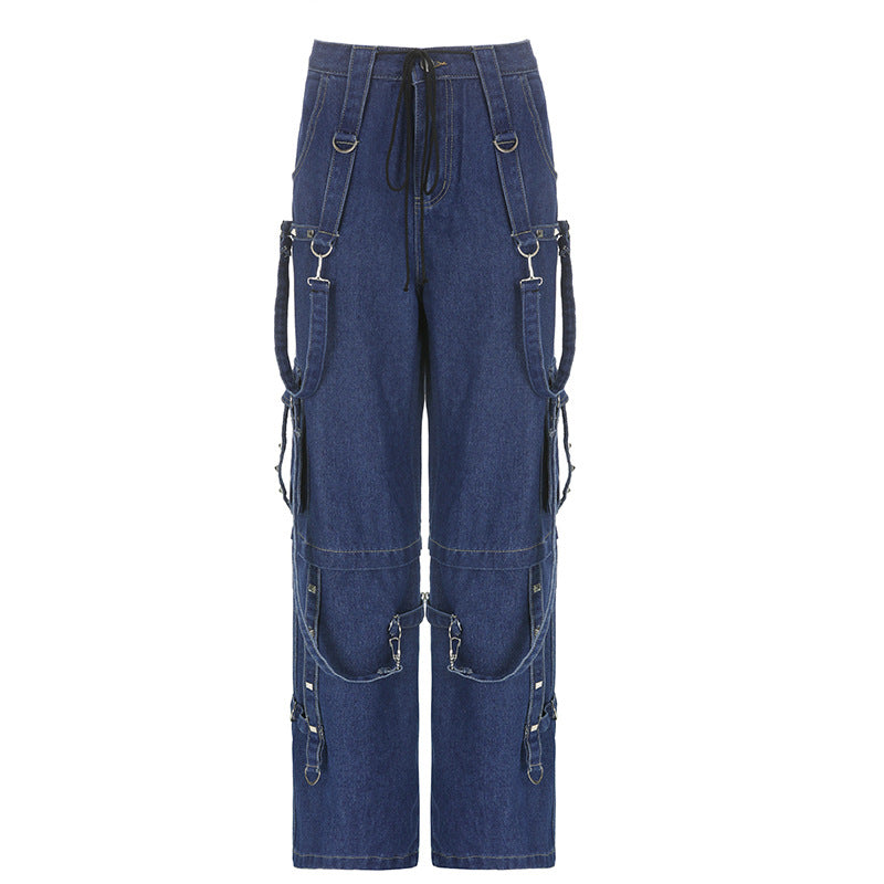 Metal Strap Baggy Cargo Jeans - fairypeony