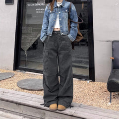 Loose Straight Multi-Pocket Cargo Work Pants – Vintage Washed Unisex Trousers
