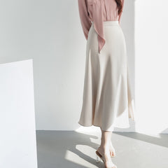 Solid Color Mid Length Satin Skirt