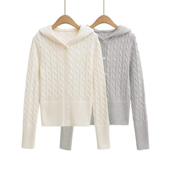 Cable-Knit Hooded Cardigan for Women