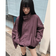 Women's Loose Vintage Stand-Collar Drawstring Jacket