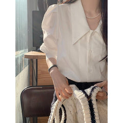 Retro Simple White Puff Long Sleeve Blouse