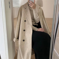 Button Front Wool Blend Long Coat - fairypeony