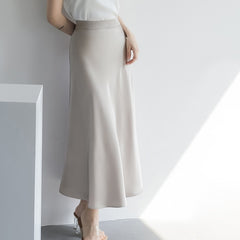 Solid Color Mid Length Satin Skirt