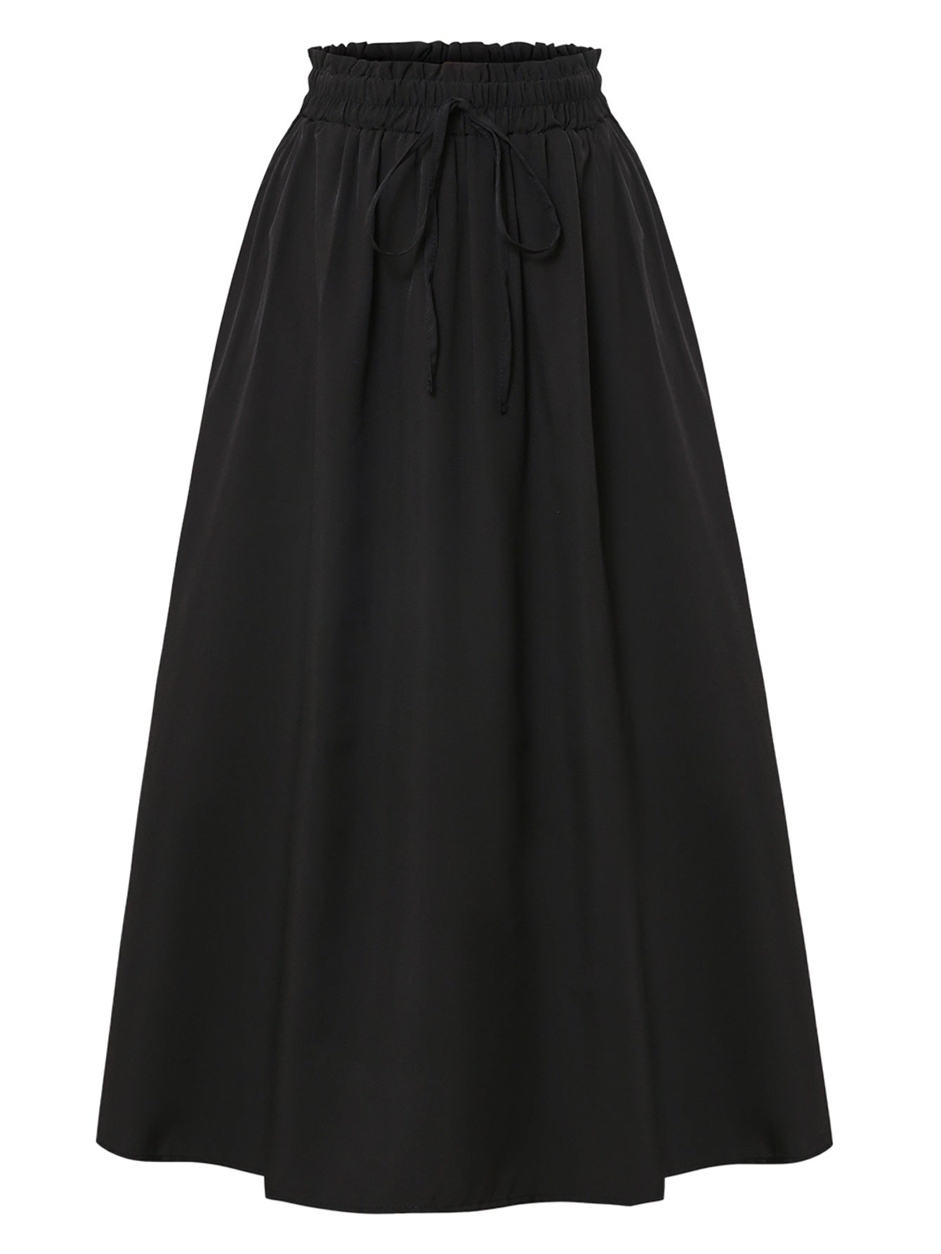 Drawstring Waist Casual Midi Skirt with Pockets - fairypeony