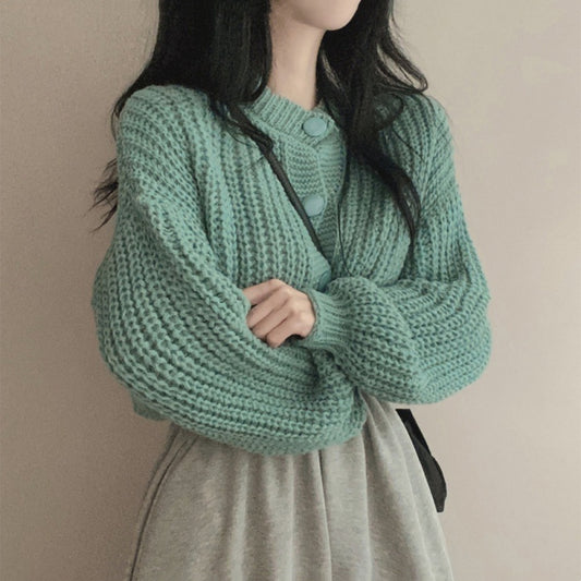 Aesthetic Round Neck Button Cardigan