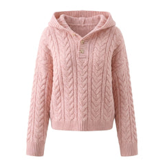 Pink knitted hoodie on a white background