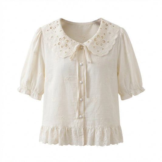 Aesthetic Doll Collar Blouse + Flared Maxi Skirt + Mary Jane Shoes + Vintage Piano Bag - fairypeony